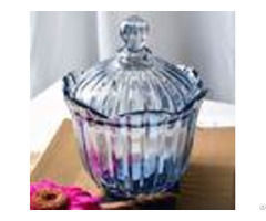 Blue Large Glass Candy Jar Ktv Decoration Sugar Bowl With Lids Machine Pressed