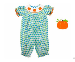 Pumpkin Hand Smocked Long Bubble For Baby Girl Bb723