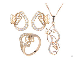 Cz Stone Butterfly 24k Italian Artificial Gold Plated Pendant Bridal Wedding Jewelry Sets