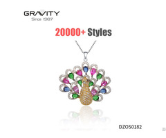 Unisex Custom Luxury Cz Gold Plating Peacock Pendant Necklace Jewelry