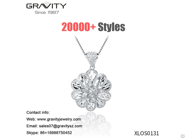 Custom Design Sweater Chain White Gold Plating Flower Shape Pendant Necklace Jewelry For Party