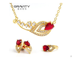 Fashion Luxury Dubai 18k Gold Plated Red Ruby Jewelry Set For Women