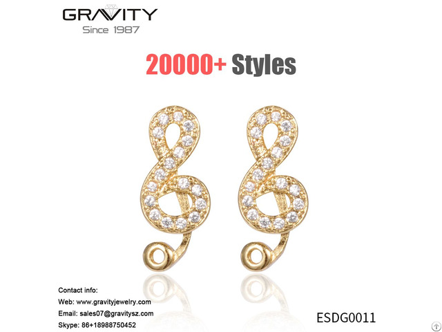 Musical Note Unique Minimal Brass New Model Fancy Saudi Jewelry Stud Earring Gold Plated