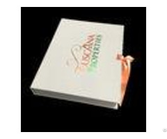 White Paperboard Ribbon Closure Folding Gift Boxes Individual With Cover Lamination