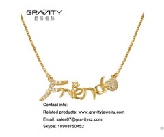 Fashion Jewelry Custom 18k Gold Plated Name Necklace With Cubic Zirconia