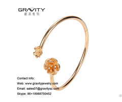 Wholesale Latest Custom Designs In 18k Natural Rose Quartz Gold Plated Open Bangle Jewelry For Women