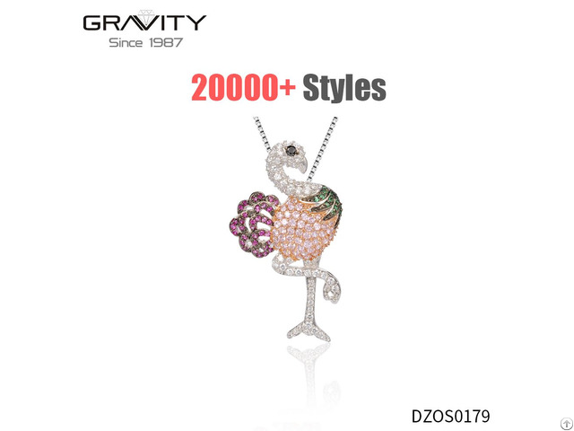 Silver Toned 3d Colorful Crystal Ostrich Animal Shape Fine Jewelry Necklace