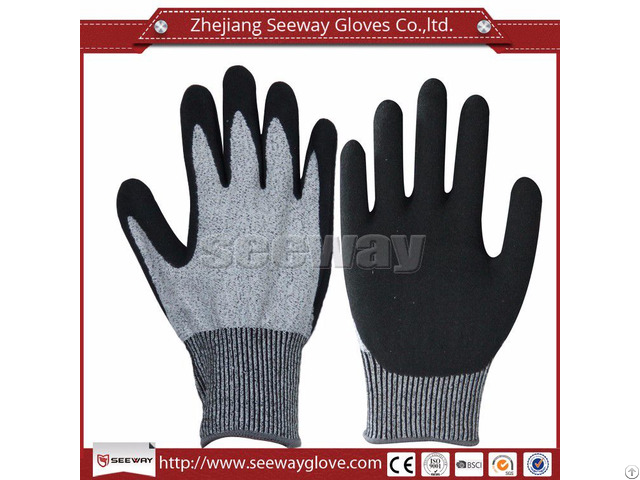 Seeway B515 Cut Resistance Hdpe Sandy Nitrile Coating Work Glove En388 Used In Construction Industry