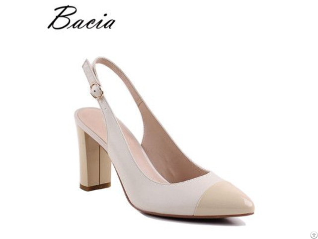 Sheepskin Beige Sandals Buckle Strap Women High Heel Pumps