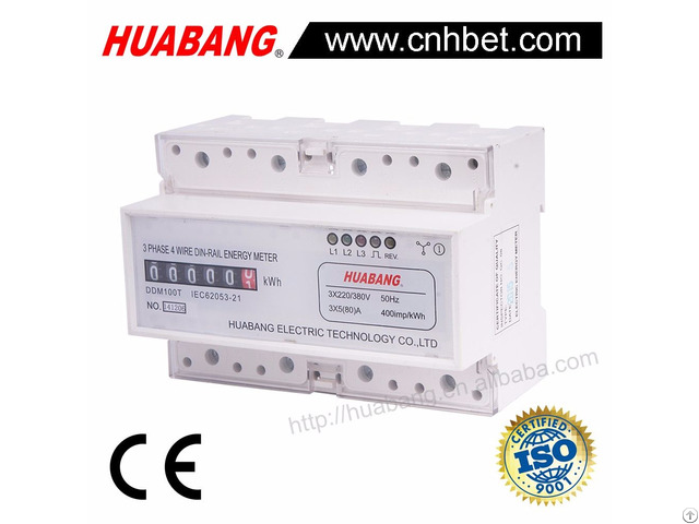 Three Phase 4 Wire Register Display Din Rail Kwh Meter