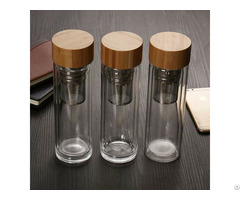 Insulated Glass Infuser Tumbler Water Drinking Bottle With Bamboo Lid