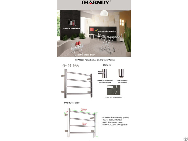 Sharndy Etw29 Bathroom Accessories Electric Heated Towel Warmer Wall Mounted Rack