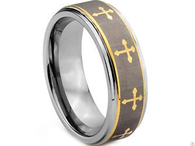 Tungsten Carbide Cross Wedding Band Ring