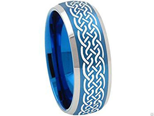 Blue Tungsten Carbide Celtic Wedding Band Ring