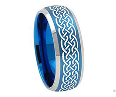 Blue Tungsten Carbide Celtic Wedding Band Ring