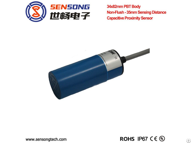 34x82mm Cylinderical Pbt Body Capacitive Capacitance Proximity Sensor Switch Npn Pnp 2m Cable