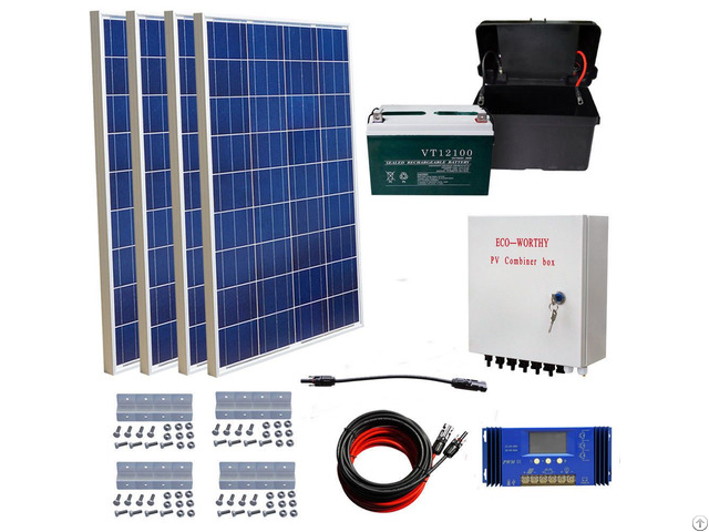 400w Off Grid Kit 4pcs 100w Solar Panels Combiner Box 60a Controller And 100ah 12v Battery