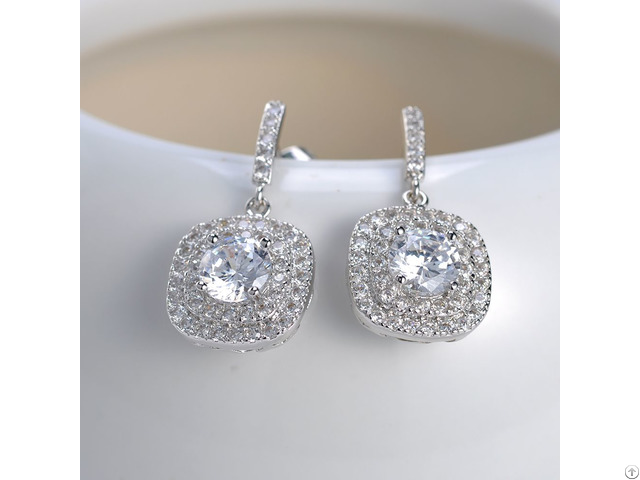 Custom Handmade Drop Cz Diamond Real Sterling 925 Silver Plated Studs Earrings Jewelry