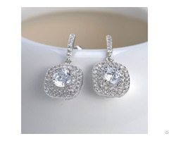 Custom Handmade Drop Cz Diamond Real Sterling 925 Silver Plated Studs Earrings Jewelry