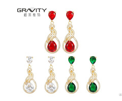 Stylish Jewelry Colorful Big Stone 18k Dubai Gold Plating Earring