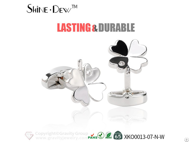 Wholesale Customized Four Leaf Clover Designed Christmas Gift 925 Sterling Silver Plated Cufflinks