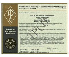 Certificate Of Authority To Use Api Relative License For Steel Pipe