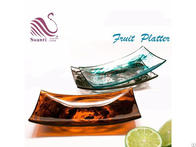 Kinglet Suanti Transparent Resin Blue Swirl Fruit Platter