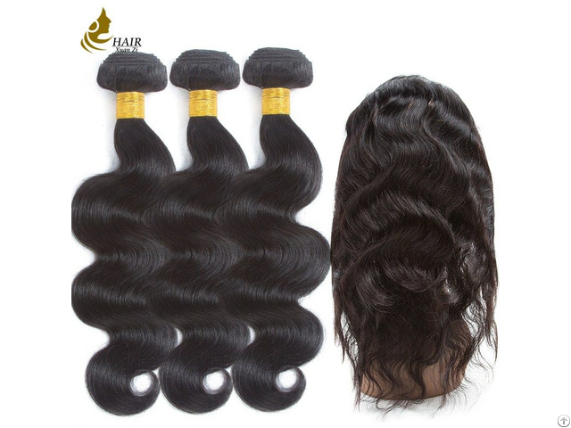 Pre Colored Brazilian Hair Body Wave 3 Bundles With 360 Lace Frontal Closure