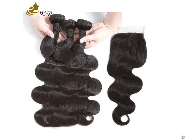 Natural Black Ladys Extensions Brazilian Human Hair With Closure