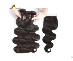 Natural Black Ladys Extensions Brazilian Human Hair With Closure