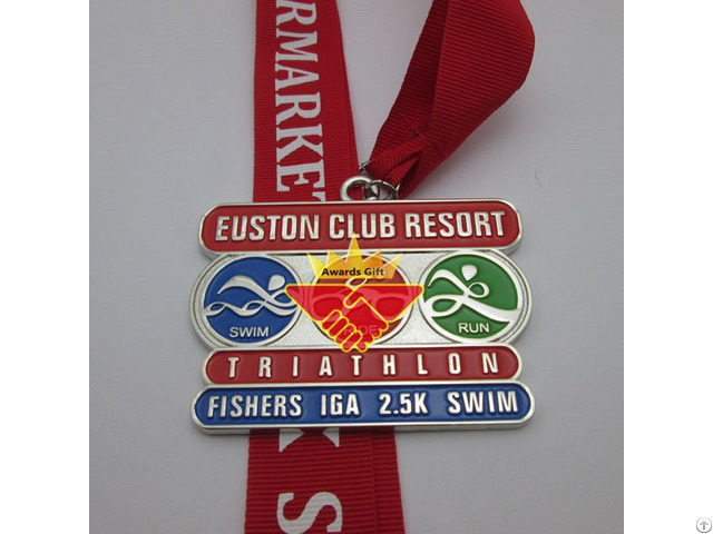 Silver Metal Soft Enamel Triathlon Medal