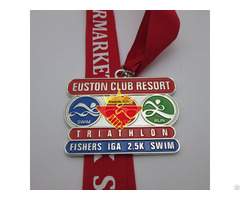 Silver Metal Soft Enamel Triathlon Medal