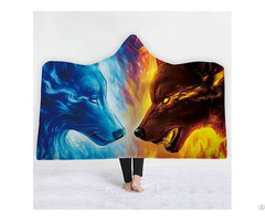 3d Wolf Printing Fleece Double Throw Hooded Blanket