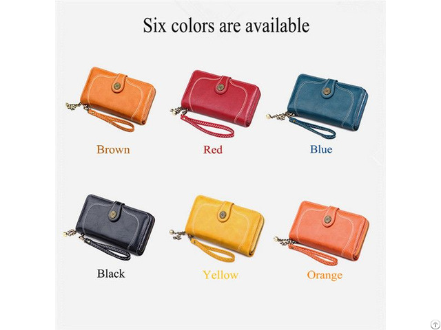 Customized Oil Wax Leather Card Bag Long Zipper Women Wallet Three Fold Wallets