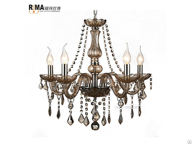 Rima Lighting 5 Arm Colored Glass Crystal Chandeliers