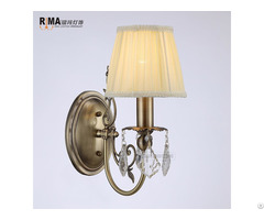 Goden Color Fabric Shade Antique Brass Crystal Wall Light