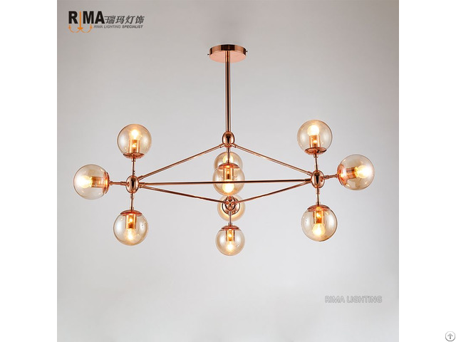 Model Indoor Fancy Rose Gold Pendant Light With Glass Ball