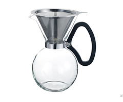Pour Over Coffee Maker With Permanent Stainless Steel Mesh Filter Dripper Glass Carafe
