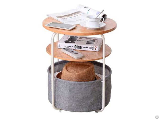 New Arrival Factory Prcie 3 Tier Round Storage Side Table With Fabric Basket Wholesale