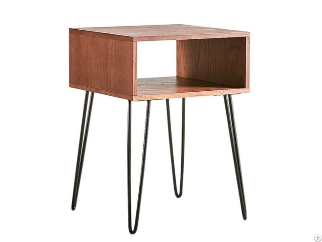 Modern Natural Brown Single Open Drawer Bed Side Table With Black Hairpin Leg