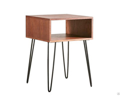 Modern Natural Brown Single Open Drawer Bed Side Table With Black Hairpin Leg