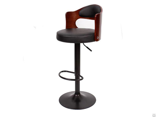 Walnut Bentwood Adjustable Height Leather Modern Bar Stool With Back Vinyl Seat