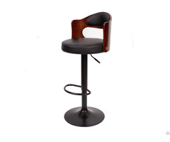 Walnut Bentwood Adjustable Height Leather Modern Bar Stool With Back Vinyl Seat