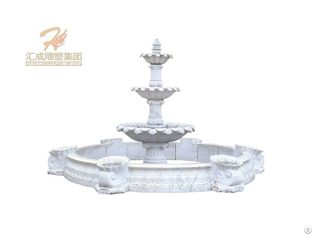 Outdoor Large White Stone Carving Marble 3 Tiers Waterfall