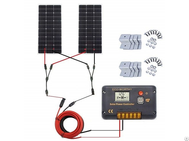 Eco Worthy 200 W 2pcs 100 Watt Monocrystalline Solar Panel Complete Off Grid Rv Boat Kit