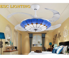 Modern Mediterranean Style Decorative Living Room Ceiling Fan With Light Colorful Lampshade