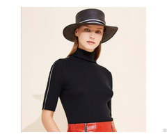 Women Relax Fit High Collar Wool Short Sleeves Pullover Sweater