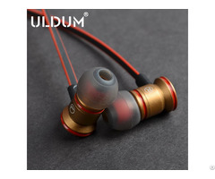 Silicone Earbuds Heavy Bass Gold In Ear Metal Flat Cable Earphone With Mic